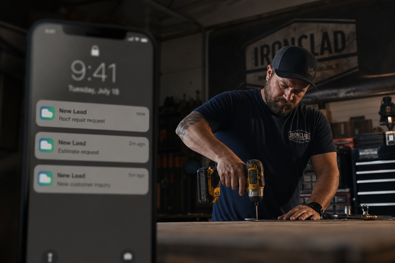 Confident small business owner getting leads while focused on their work